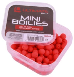 Ultimate Baits Pre-drilled Mini Boilies Mini Boilies Fluo Red - Oriental Spice 9mm